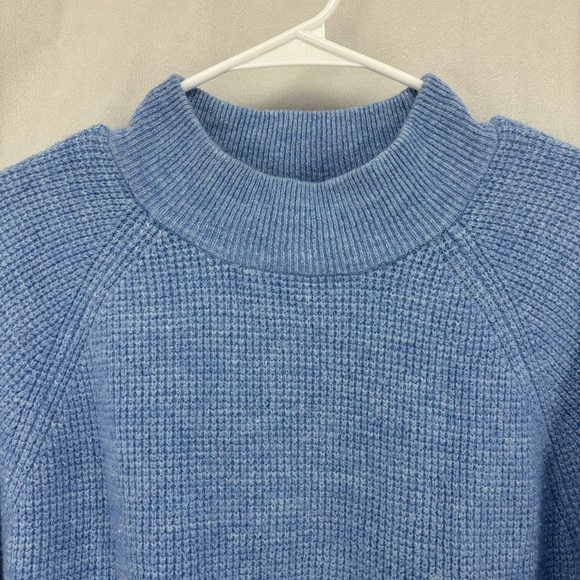 Gap women’s small Waffle-Knit Mockneck Sweater Blue Soft Cozy boxy pullover - Picture 8 of 11